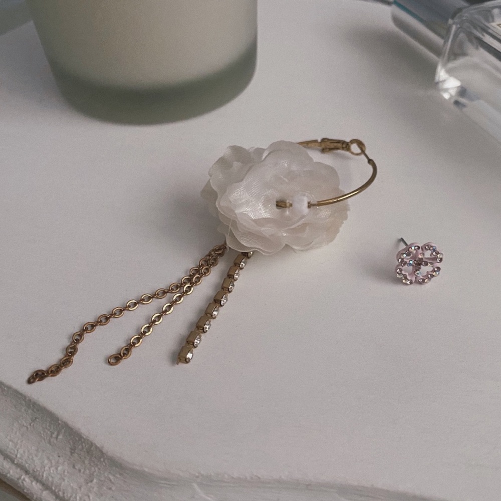 Floral Rhinestone Stud Dangling Earrings